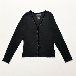 90s Early 2000s Y2K Black Vampy Goth Grunge Silk Vlevet Button Up Beaded Top M